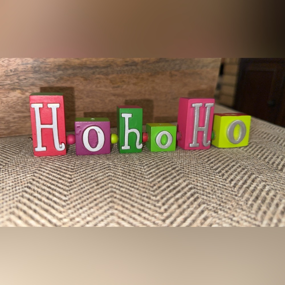 NATURAL LIFE Multi Color Christmas Holiday Seasonal Block Decor HO HO HO